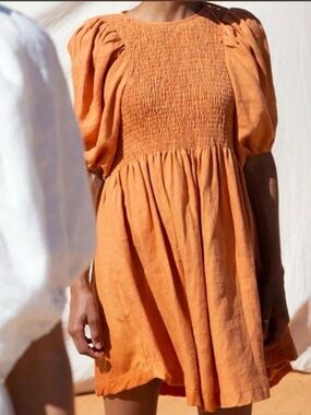 NWT Beaumont Organic Layrah May linen dress sunset orange size Small